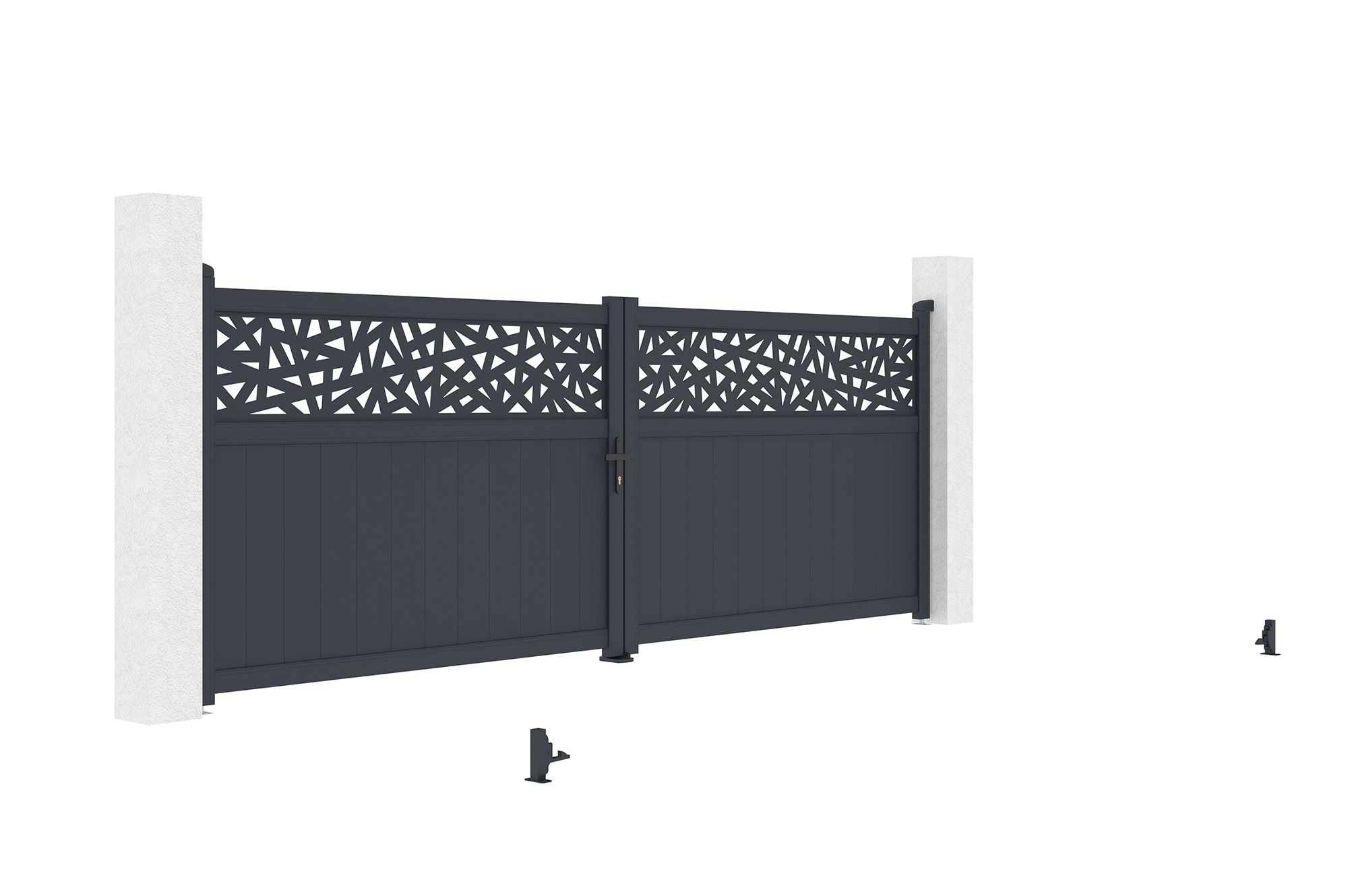 Křídlová brána DOLOMITE RUIVO 4m, výška 140 cm, šedý hliník + motor pro křídlovou bránu HIKER B200 7