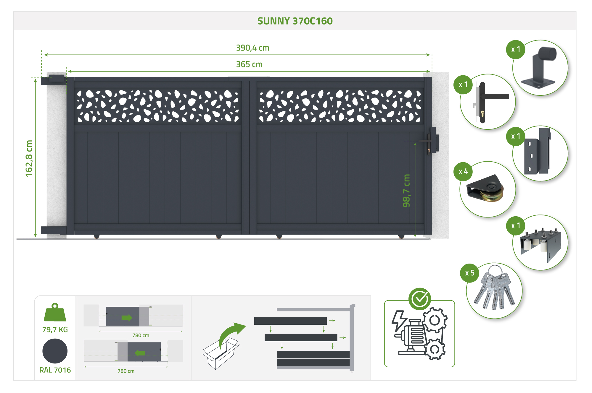 Skjutgrind 3,7m DOLOMITE SUNNY H.160cm aluminiumgrå 4