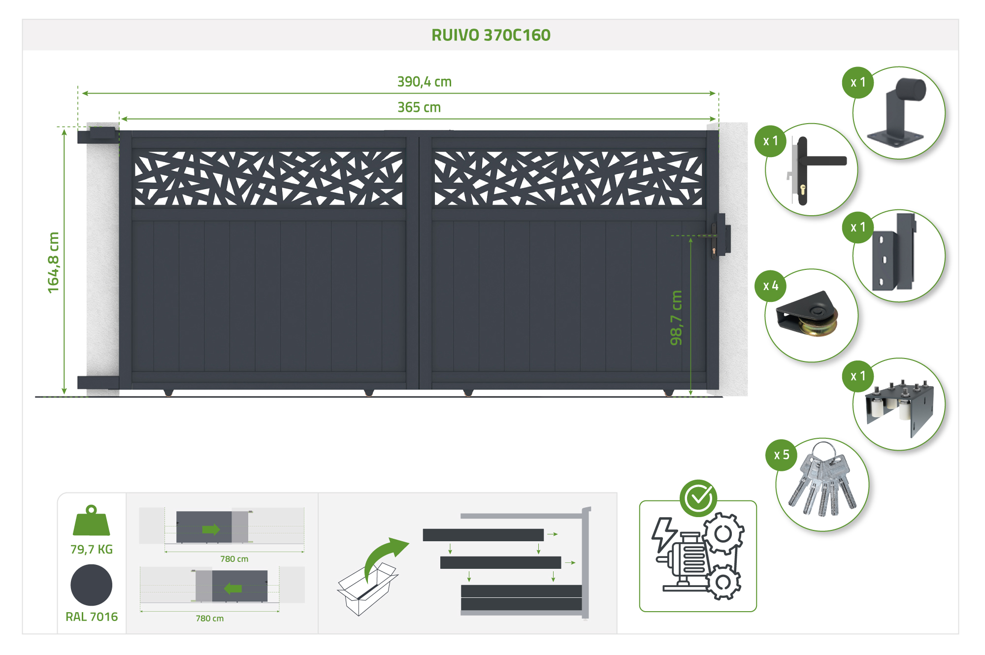 Brána posuvná 3,7m DOLOMITE RUIVO V.160cm šedý hliník 4