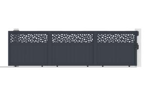 Portail coulissant 5m DOLOMITE RUIVO H.140cm aluminium gris + Poteau EIFEL 20x20cm aluminium H.166cm gris anthracite 5