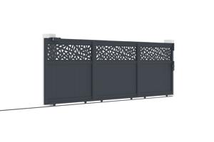 Portail coulissant 5m DOLOMITE RUIVO H.140cm aluminium gris + Poteau EIFEL 20x20cm aluminium H.166cm gris anthracite 7