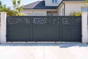 Portail coulissant 5m DOLOMITE RUIVO H.140cm aluminium gris main image