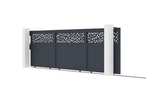 Portail coulissant 5m DOLOMITE RUIVO H.160cm aluminium gris + Portillon 1m DOLOMITE RUIVO H.160cm aluminium gris 2