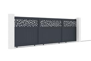 Portail coulissant 5m DOLOMITE RUIVO H.160cm aluminium gris + Portillon 1m DOLOMITE RUIVO H.160cm aluminium gris 3