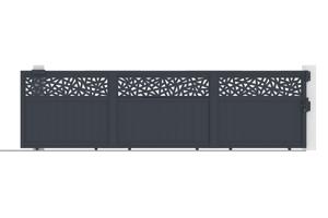 Portail coulissant 5m DOLOMITE RUIVO H.160cm aluminium gris + Portillon 1m DOLOMITE RUIVO H.160cm aluminium gris 5
