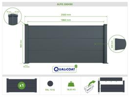 Ripas largas de alumínio para cerca, 2m de altura, 90cm, cinza antracite - ALPIS 15