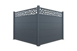 Valla de aluminio con lamas anchas, 8 m de largo, 150 cm de alto, gris antracita - Patrón de guijarros ALPIS SUNNY 3