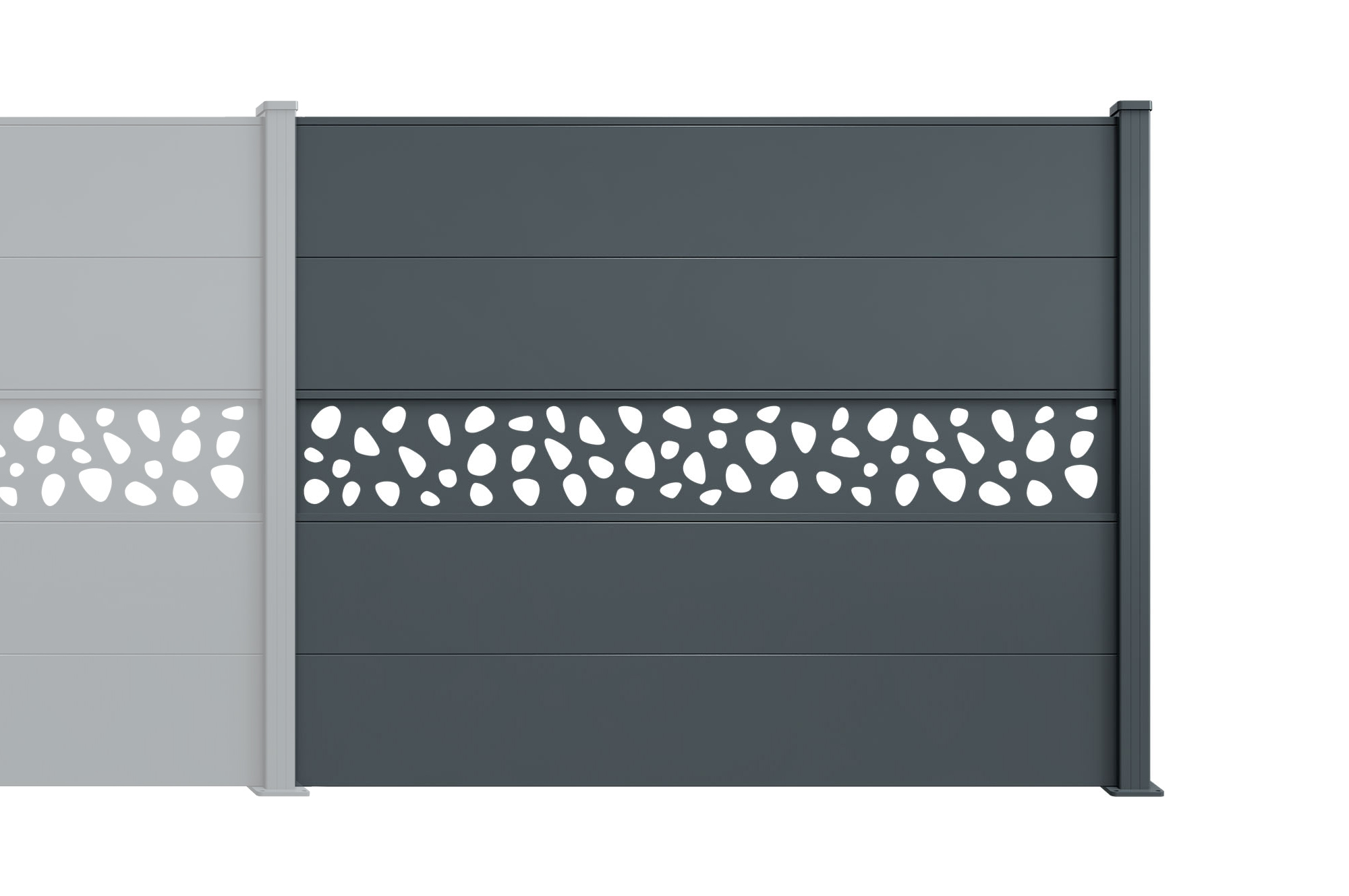 Kit de extensión de valla de aluminio con listones anchos de 2 m de altura, 150 mm de grosor, color gris antracita - Patrón de guijarros ALPIS SUNNY main_image