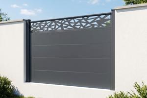 Valla de aluminio con lamas anchas, 2 m de alto, 150 cm de ancho, gris antracita - ALPIS RUIVO patrones geométricos main_image