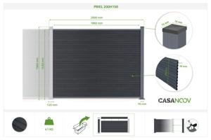 Kit di estensione per recinzione composita effetto legno PRIEL da 2 m, altezza 150 cm, su base grigia 2