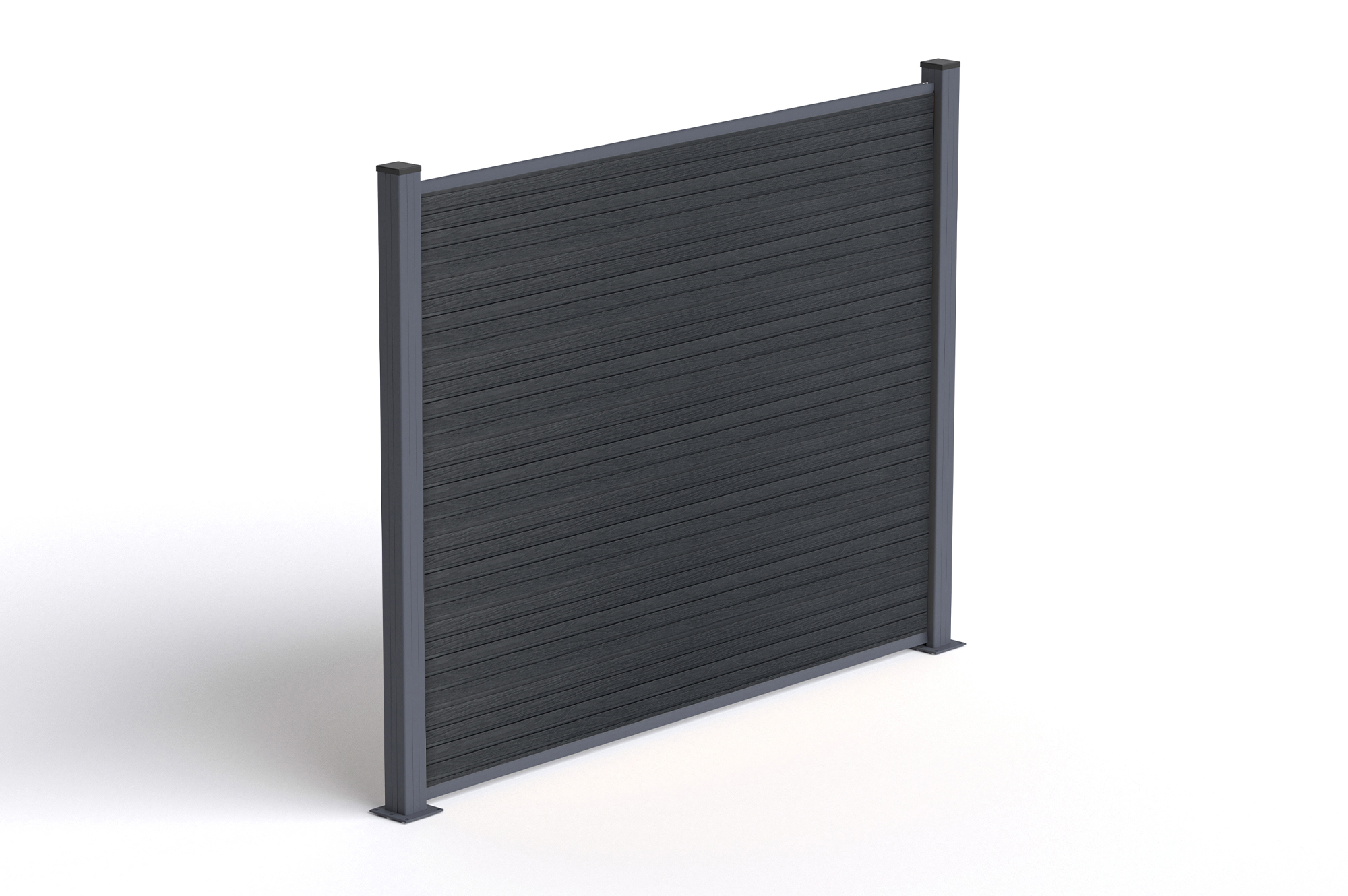 2 m hoher PRIEL-Verbundzaun in Holzoptik, 150 cm hoch, auf grauen Bodenplatten 5
