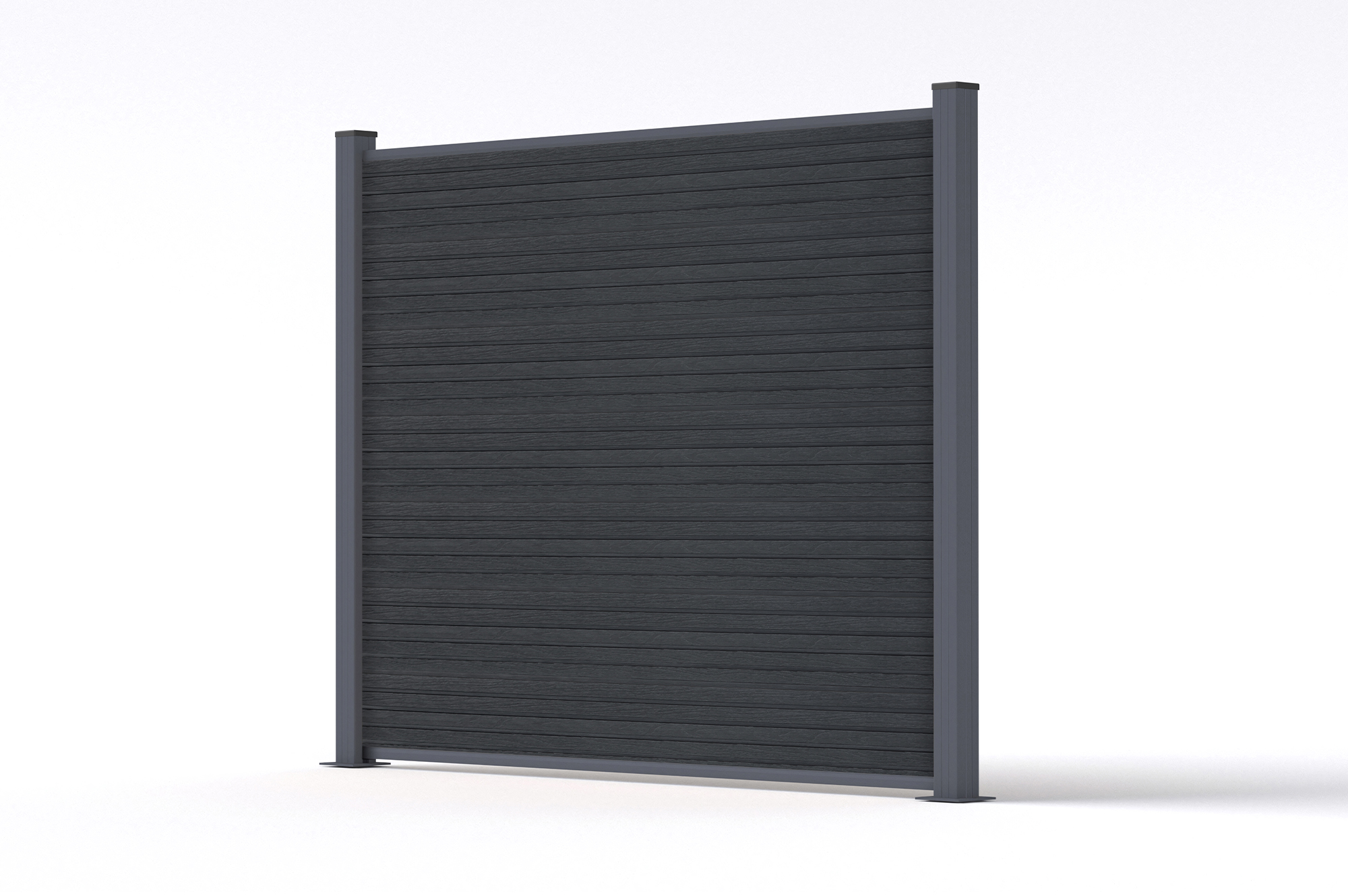 2 m hoher PRIEL-Verbundzaun in Holzoptik, 150 cm hoch, auf grauen Bodenplatten 6