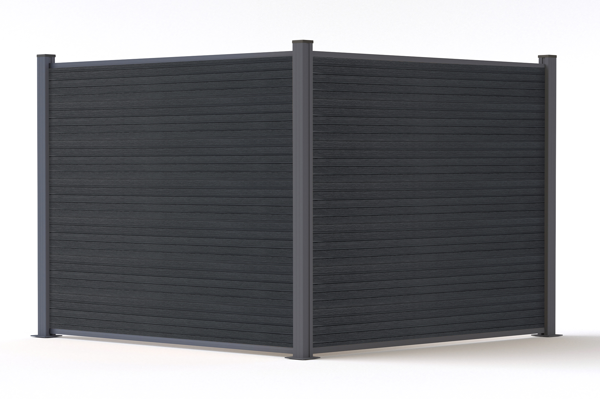 2 m hoher PRIEL-Verbundzaun in Holzoptik, 150 cm hoch, auf grauen Bodenplatten 7