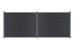 2 m hoher PRIEL-Verbundzaun in Holzoptik, 150 cm hoch, auf grauen Bodenplatten 3
