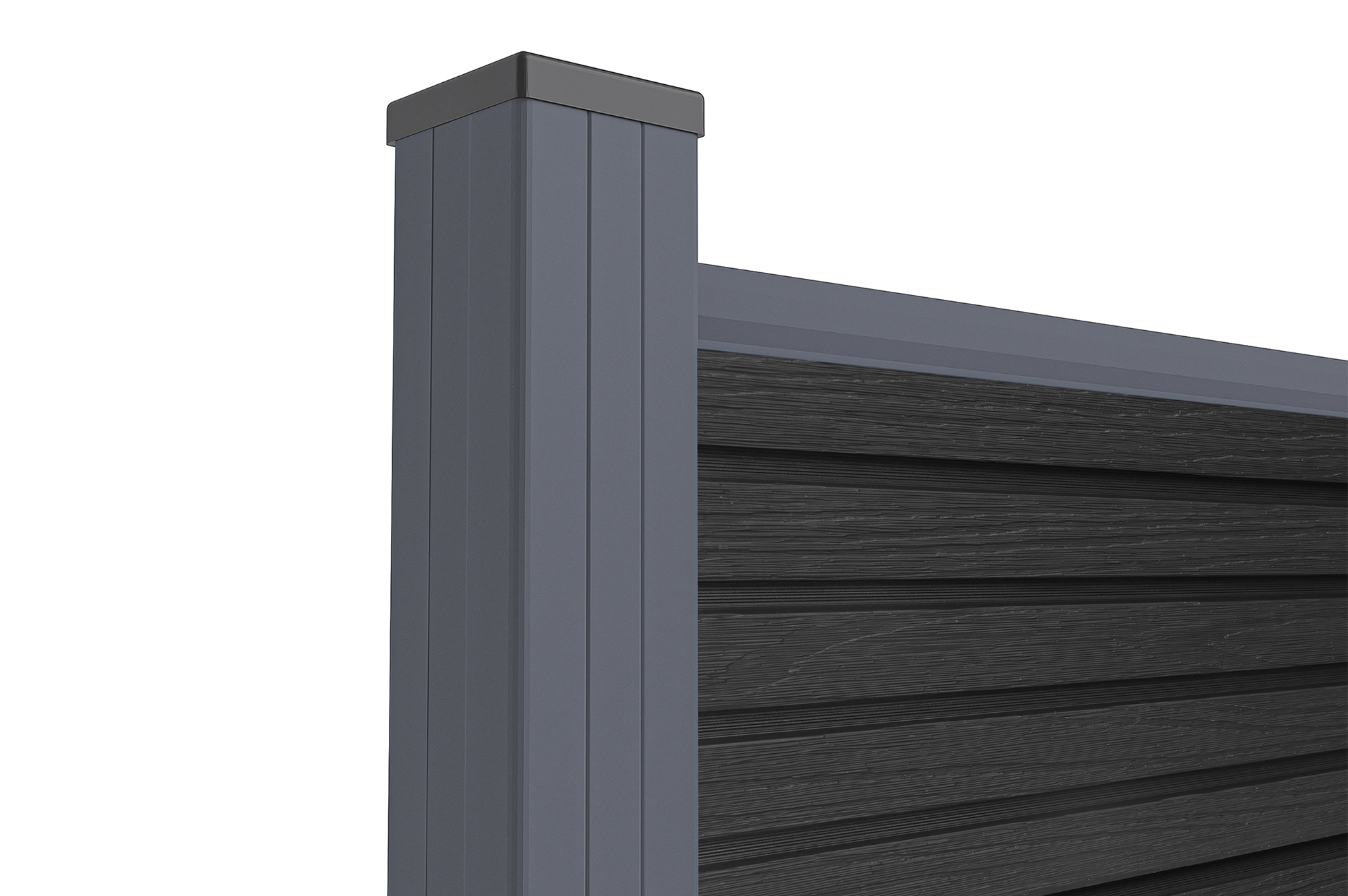 2 m hoher PRIEL-Verbundzaun in Holzoptik, 150 cm hoch, auf grauen Bodenplatten 9