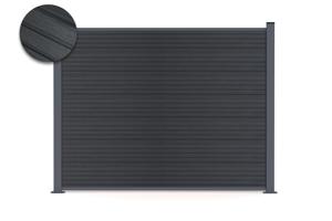 2 m hoher PRIEL-Verbundzaun in Holzoptik, 150 cm hoch, auf grauen Bodenplatten 2