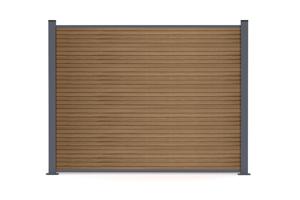 Valla compuesta PRIEL de 2 m con efecto madera, 150 cm de altura, sobre placas base de teca. 2