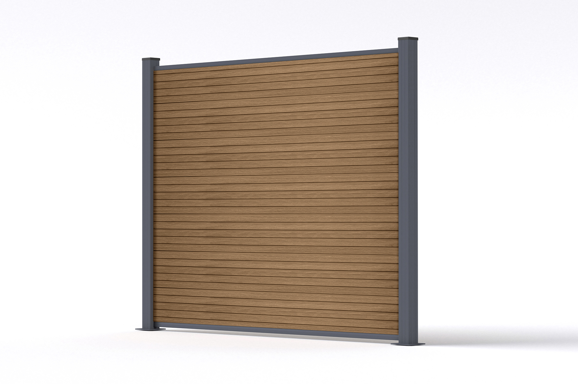 Valla compuesta PRIEL de 2 m con efecto madera, 150 cm de altura, sobre placas base de teca. 6