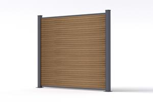Valla compuesta PRIEL de 2 m con efecto madera, 150 cm de altura, sobre placas base de teca. 6