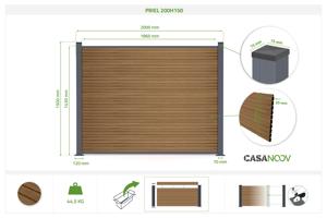 Valla compuesta PRIEL de 2 m con efecto madera, 150 cm de altura, sobre placas base de teca. 4