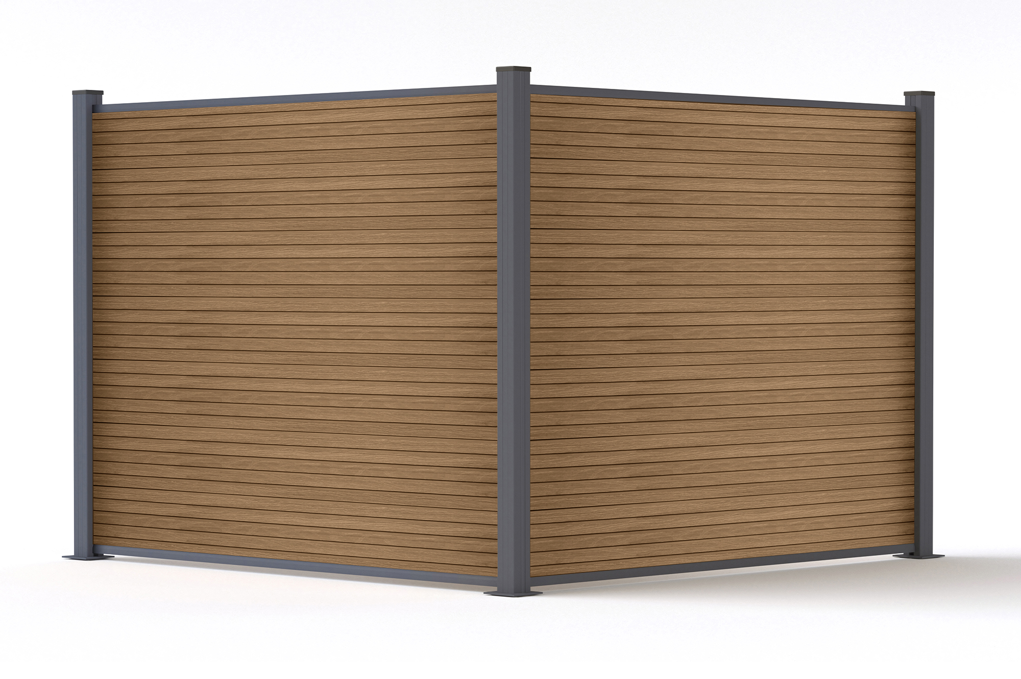 Valla compuesta PRIEL de 2 m con efecto madera, 150 cm de altura, sobre placas base de teca. 7