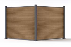 Valla compuesta PRIEL de 2 m con efecto madera, 150 cm de altura, sobre placas base de teca. 7