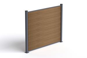 Valla compuesta PRIEL de 2 m con efecto madera, 150 cm de altura, sobre placas base de teca. 5