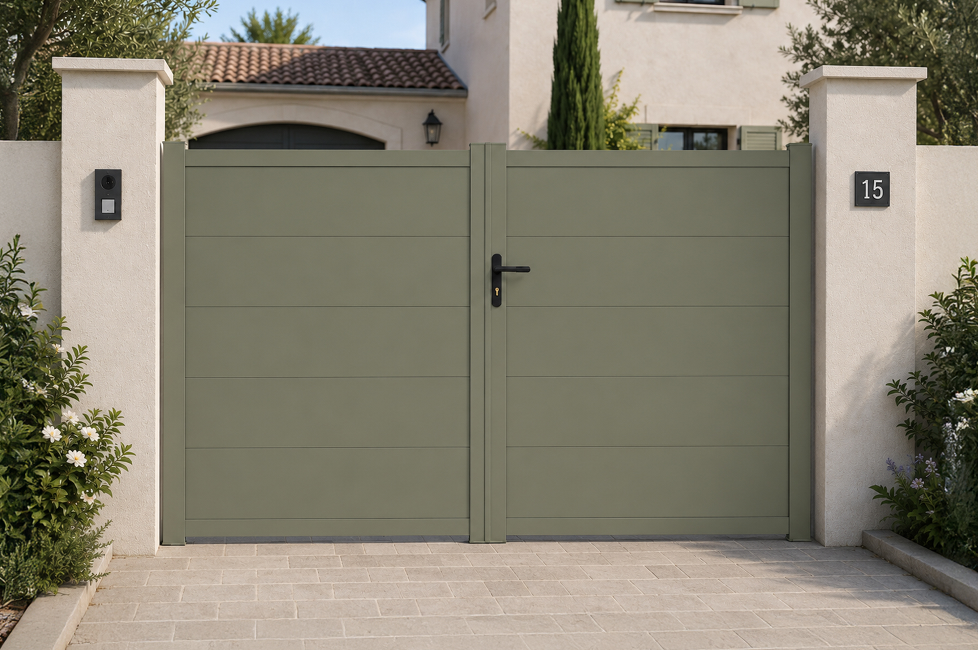Puerta batiente TABOR de 3 m, 160 cm de alto, verde. 2