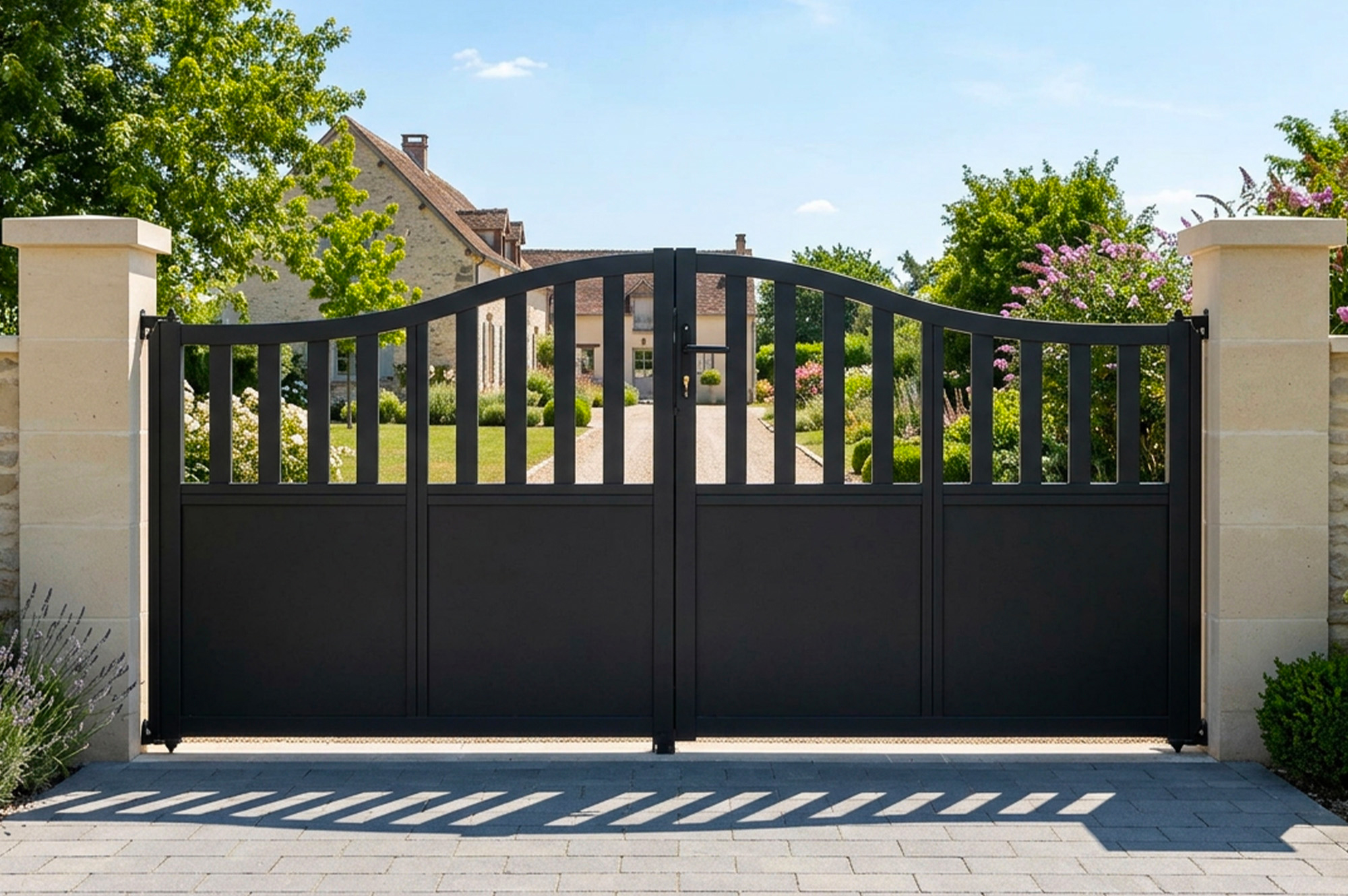 VALIER 3m H.140cm black steel swing gate with gendarme's hat design main_image