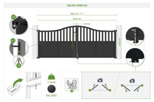 Poartă batantă VALIER 3,5m H.140cm din oțel negru cu șapcă de jandarm 5