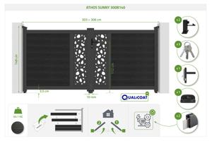 ATHOS SUNNY 3m Ma. 140cm antracit szürke tömörfa lengőkapu alumínium kerettel + RANGER B150 motorral 5