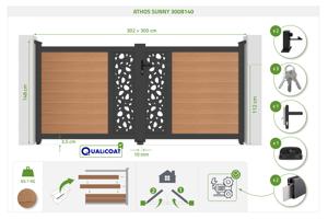 ATHOS SUNNY 3m H.140cm teak swing gate with aluminum frame, made of composite wood, with aluminum frame 5