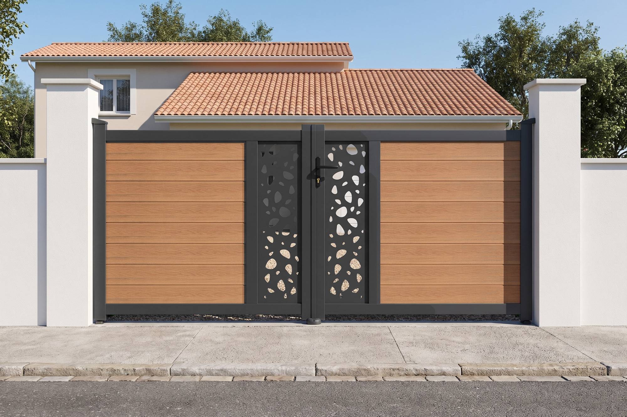 ATHOS SUNNY 3m H.140cm teak swing gate with aluminum frame, made of composite wood, with aluminum frame main_image