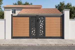 ATHOS SUNNY 3m H.140cm teak swing gate with aluminum frame, made of composite wood, with aluminum frame main image