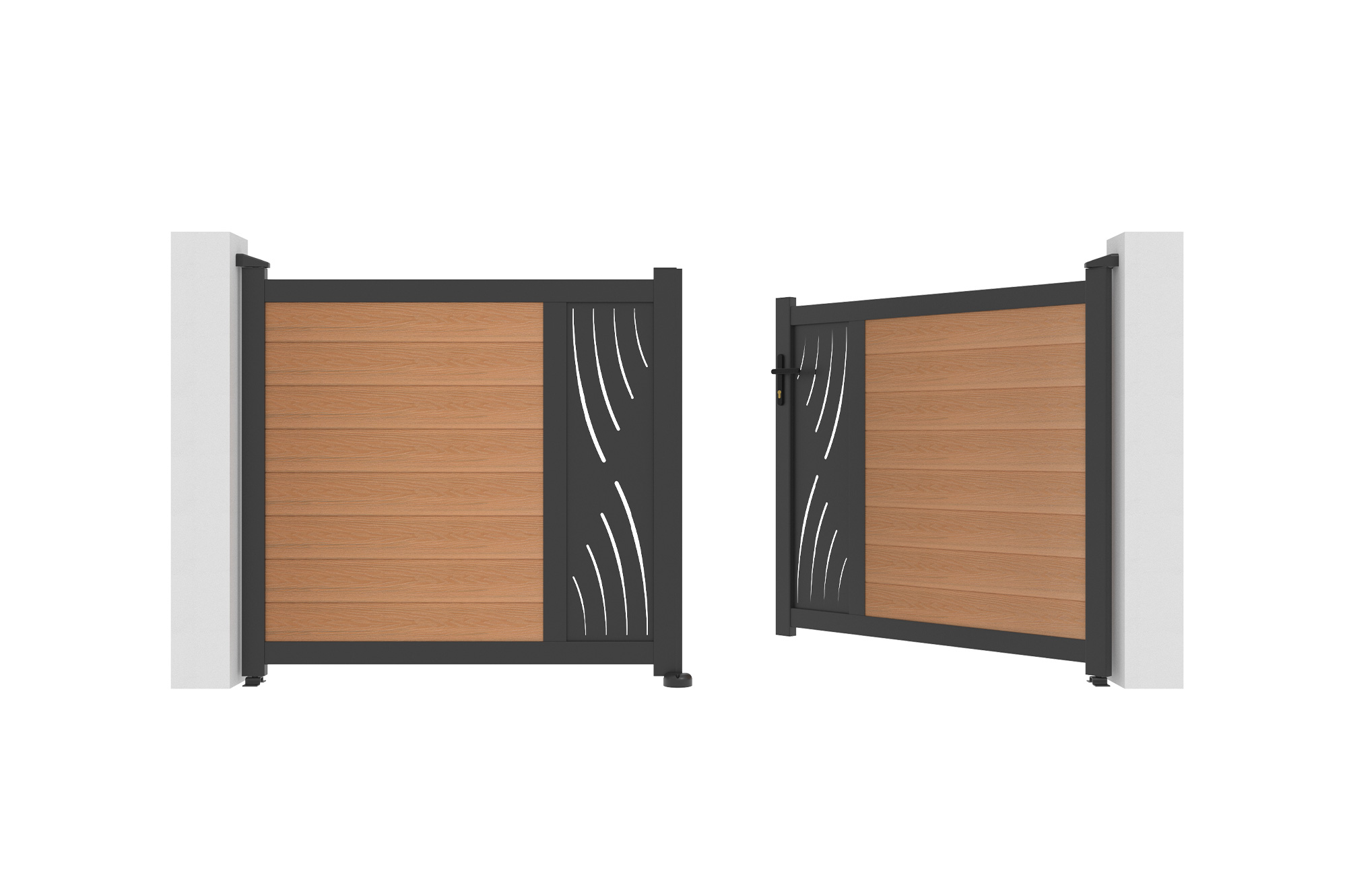ATHOS VELETA 3m H.140cm teak swing gate with aluminum frame 9