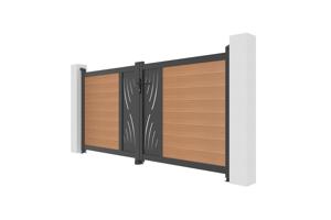 ATHOS VELETA 3m H.140cm teak swing gate with aluminum frame 4