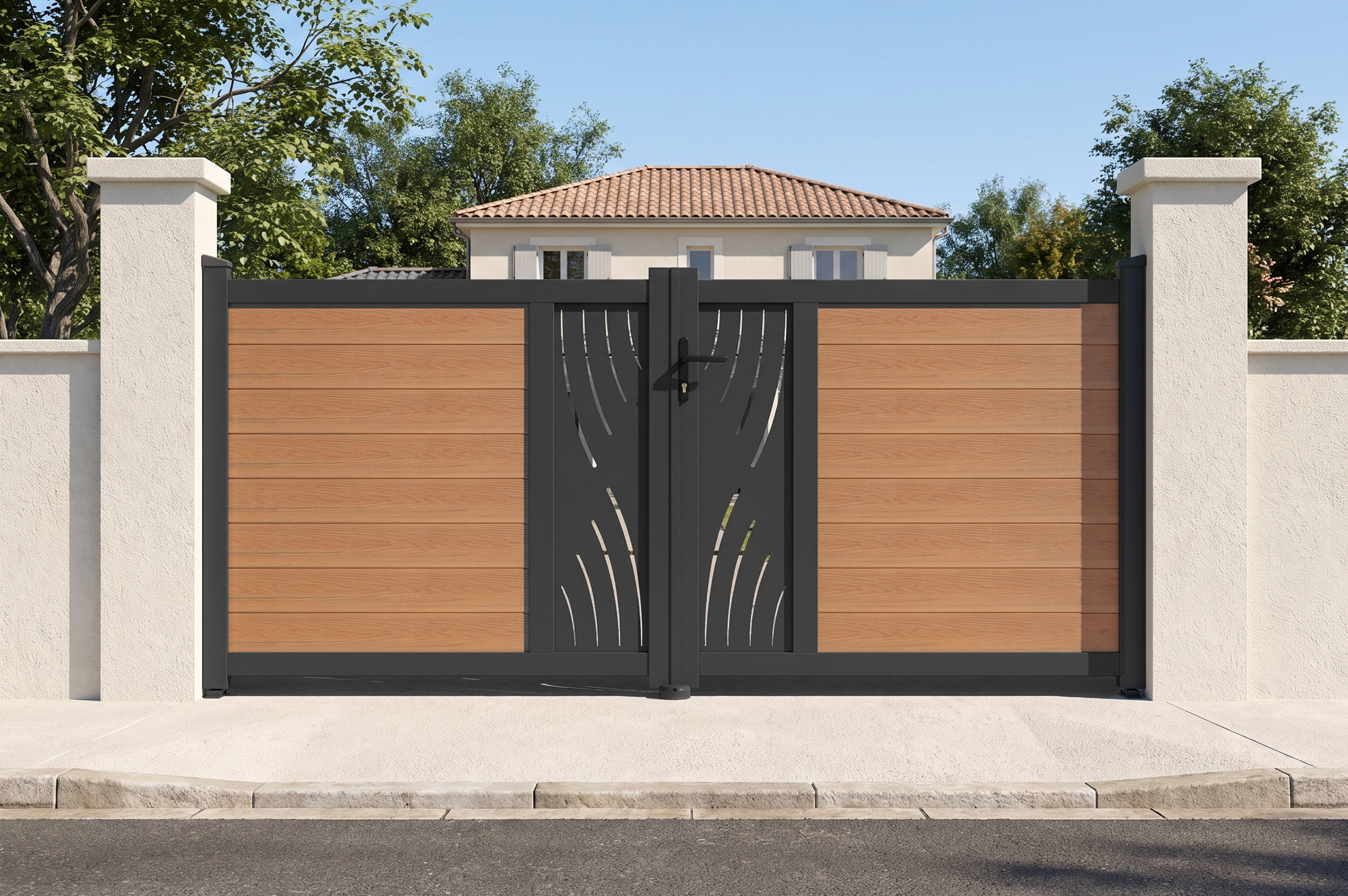 ATHOS VELETA 3m H.140cm teak swing gate with aluminum frame main_image