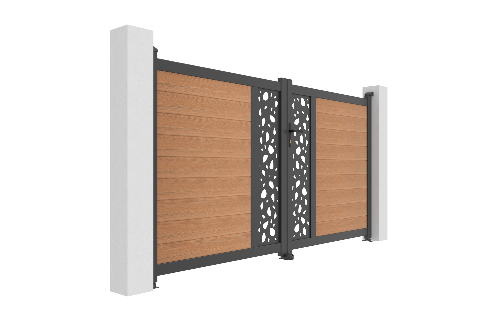 ATHOS SUNNY 3m H.160cm teak swing gate with aluminum frame, featuring a composite wood design and aluminum frame 3