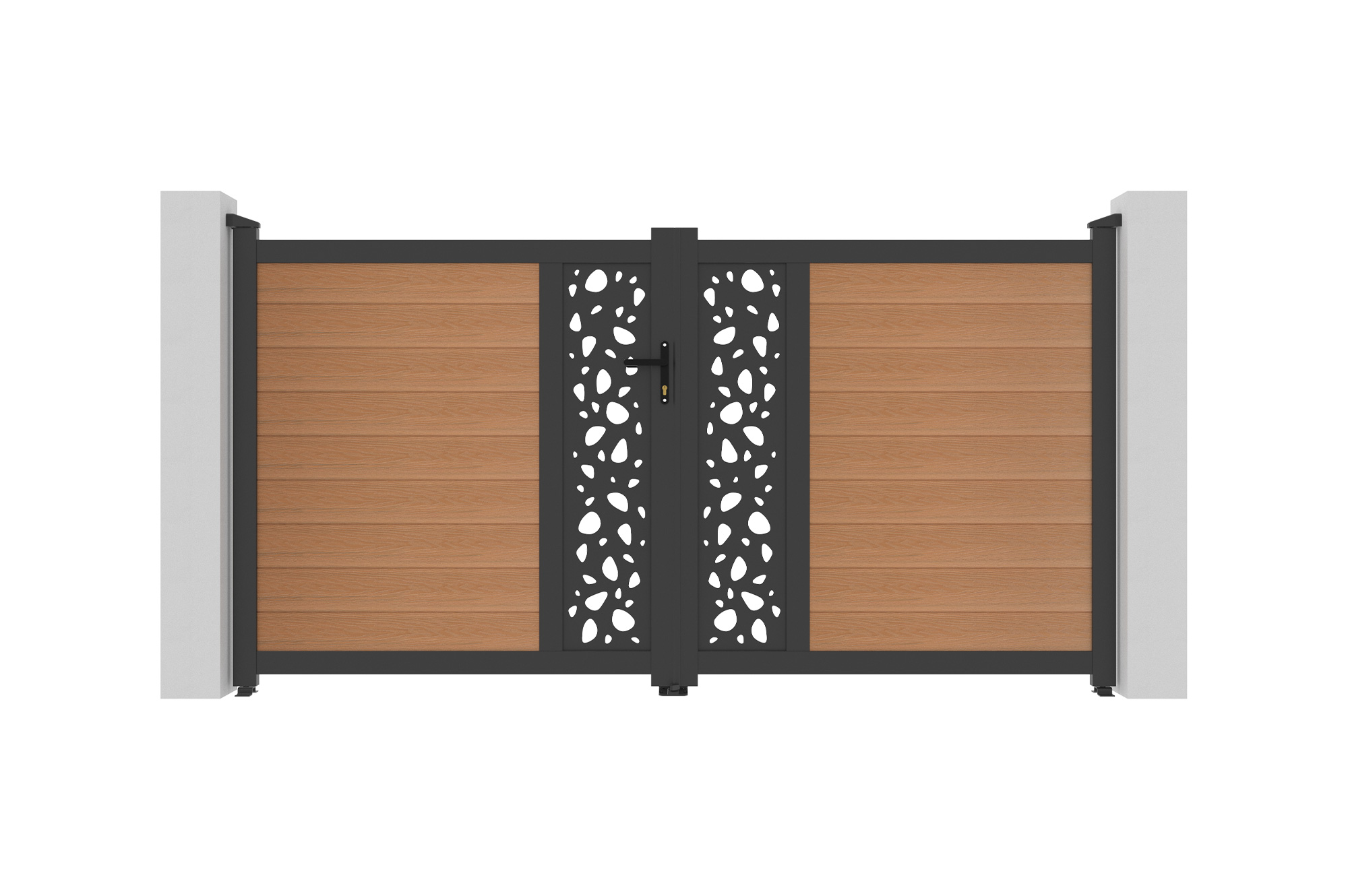ATHOS SUNNY 3m H.160cm teak swing gate with aluminum frame, featuring a composite wood design and aluminum frame 8