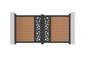 ATHOS SUNNY 3m H.160cm teak swing gate with aluminum frame, featuring a composite wood design and aluminum frame 8