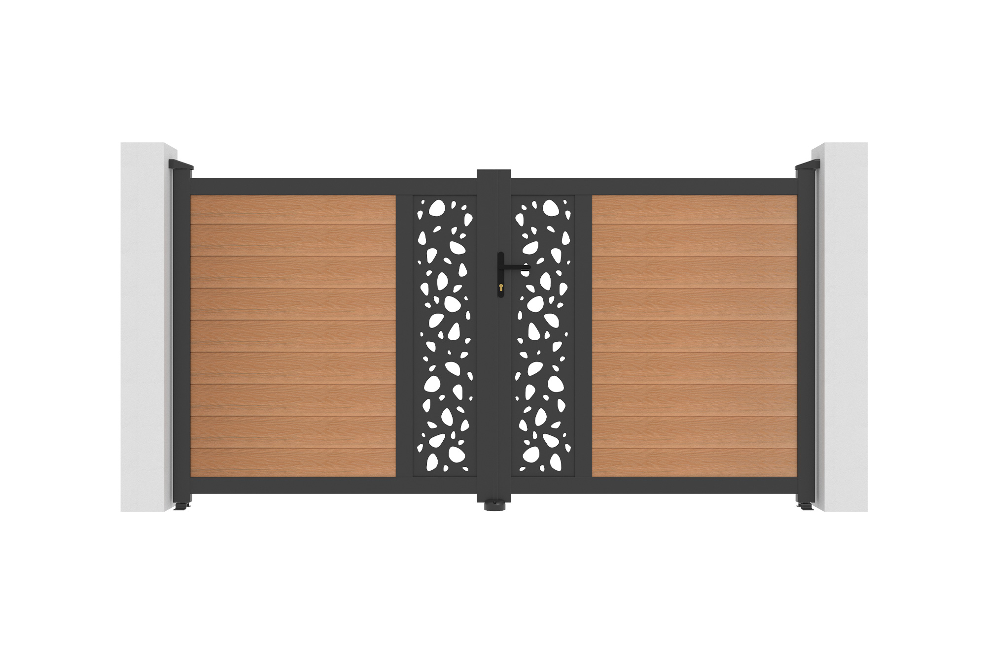 ATHOS SUNNY 3m H.160cm teak swing gate with aluminum frame, featuring a composite wood design and aluminum frame 2
