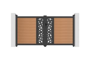 ATHOS SUNNY 3m H.160cm teak swing gate with aluminum frame, featuring a composite wood design and aluminum frame 2