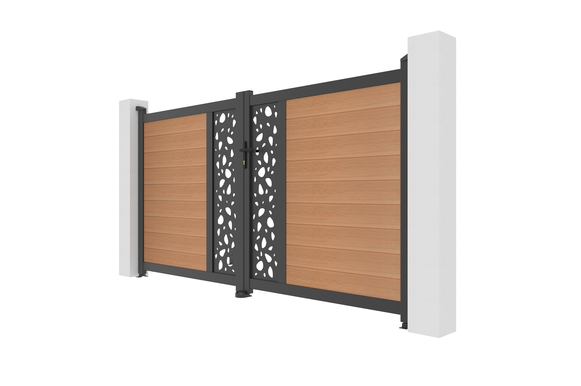 ATHOS SUNNY 3m H.160cm teak swing gate with aluminum frame, featuring a composite wood design and aluminum frame 4