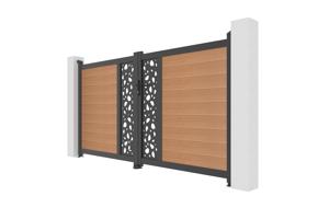 ATHOS SUNNY 3m H.160cm teak swing gate with aluminum frame, featuring a composite wood design and aluminum frame 4