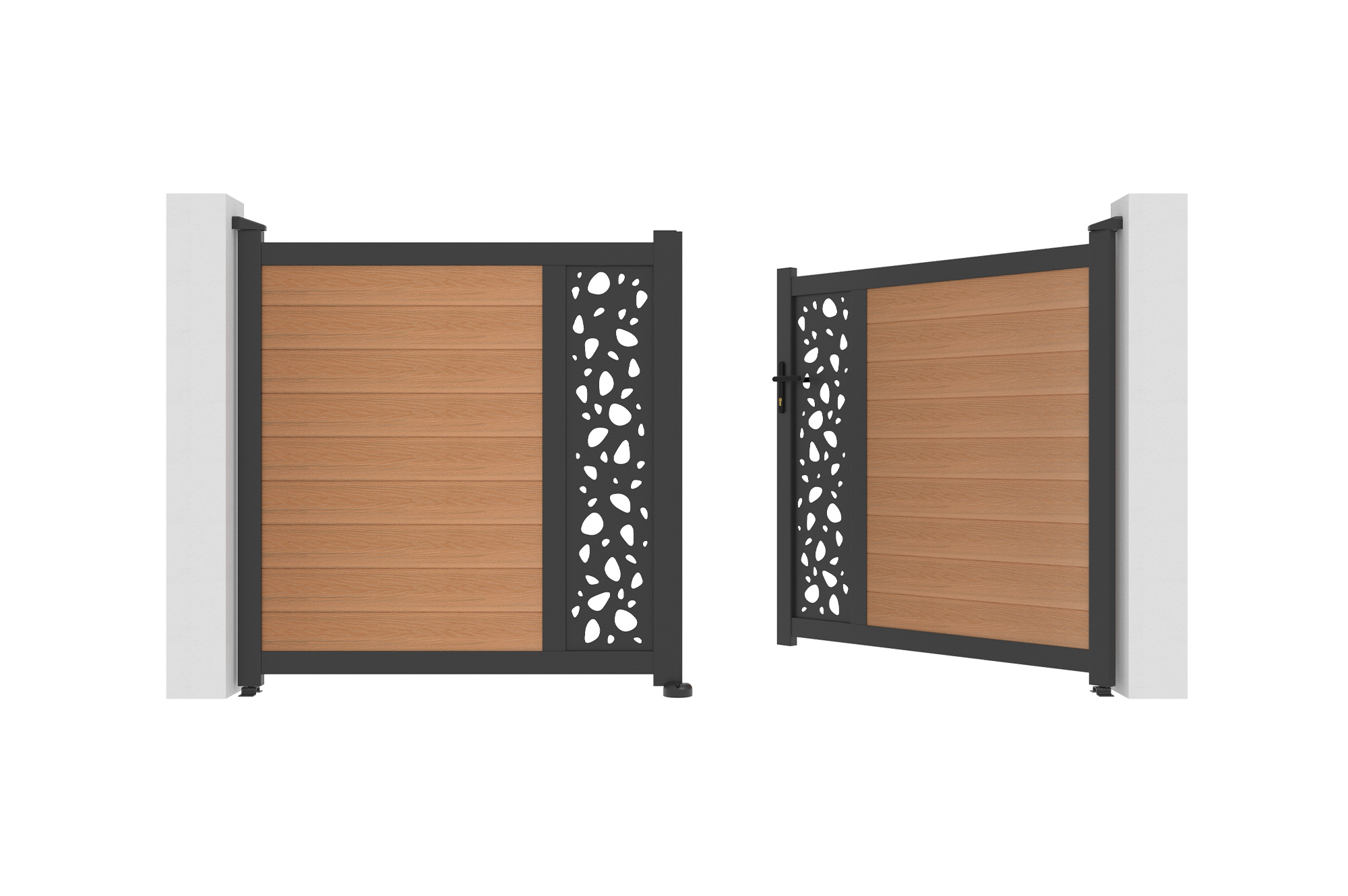 ATHOS SUNNY 3m H.160cm teak swing gate with aluminum frame, featuring a composite wood design and aluminum frame 9