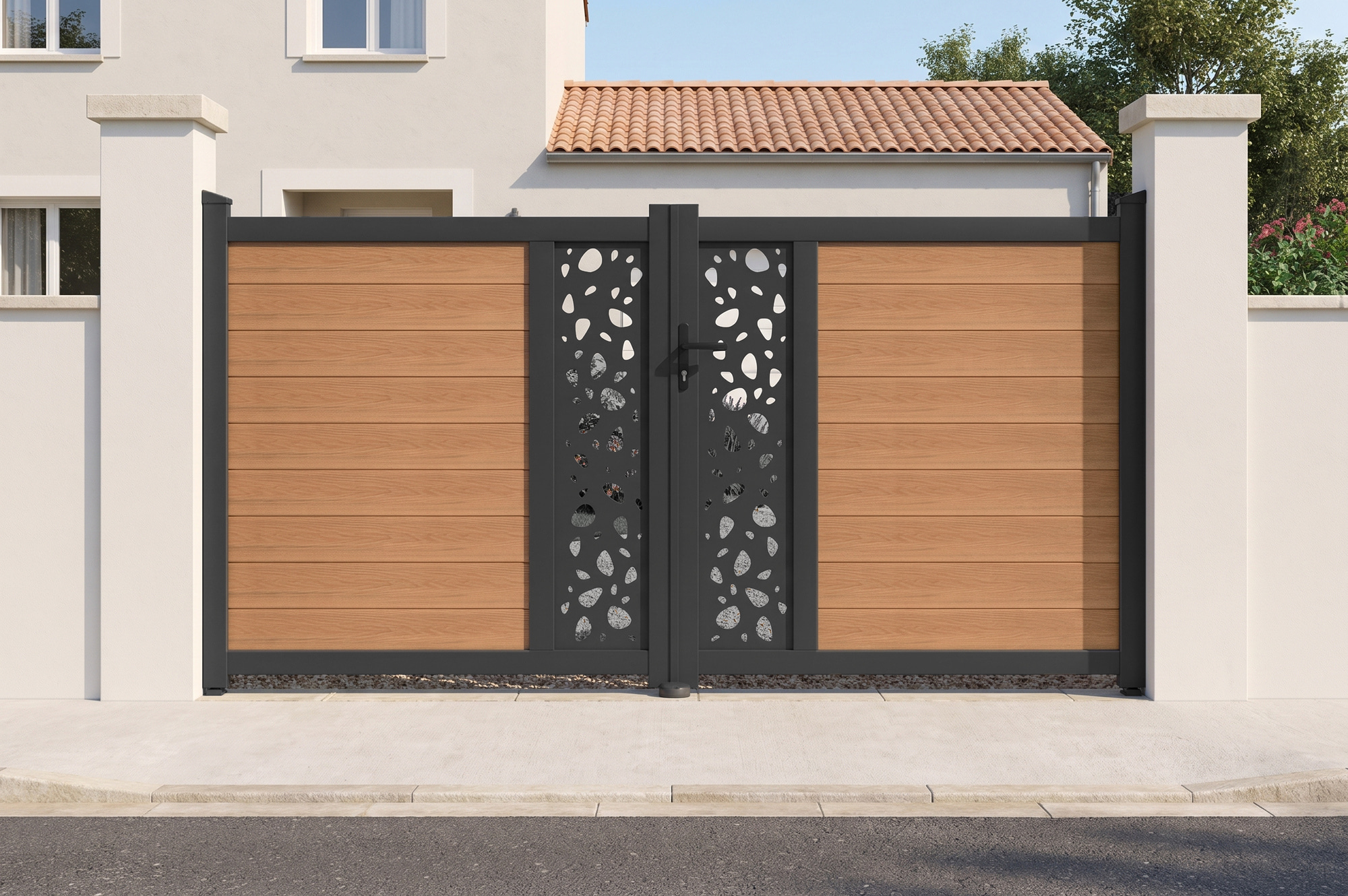 ATHOS SUNNY 3m H.160cm teak swing gate with aluminum frame, featuring a composite wood design and aluminum frame main_image