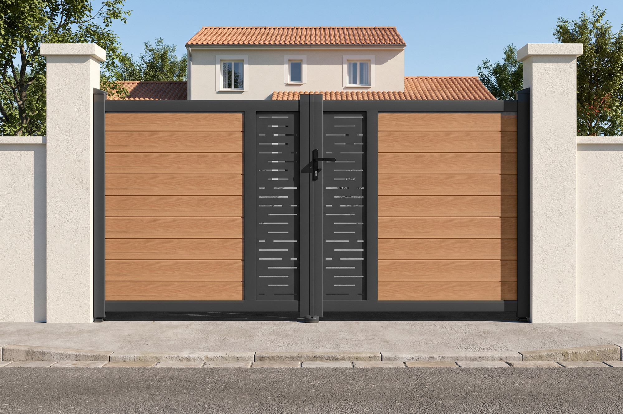 ATHOS ARLBERG 3m H.160cm teak swing gate with aluminum frame, made of composite wood, with aluminum frame main_image