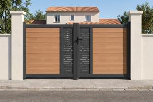 ATHOS ARLBERG 3m H.160cm teak swing gate with aluminum frame, made of composite wood, with aluminum frame main image