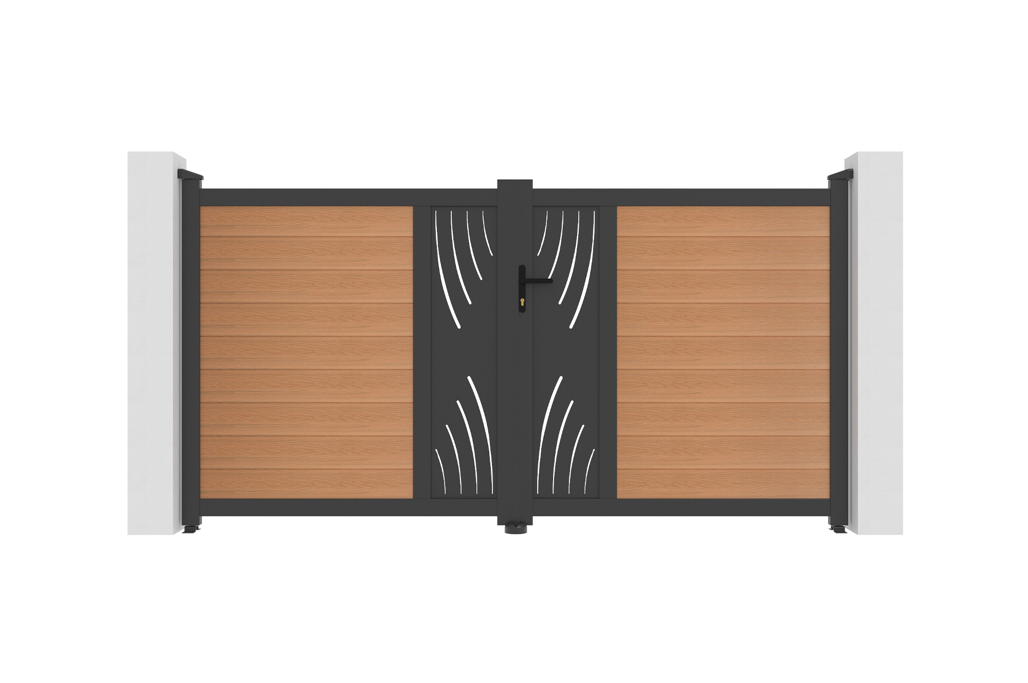 ATHOS VELETA 3m H.160cm teak swing gate with aluminum frame, made of composite wood, with a 3m wide design and aluminum frame 2
