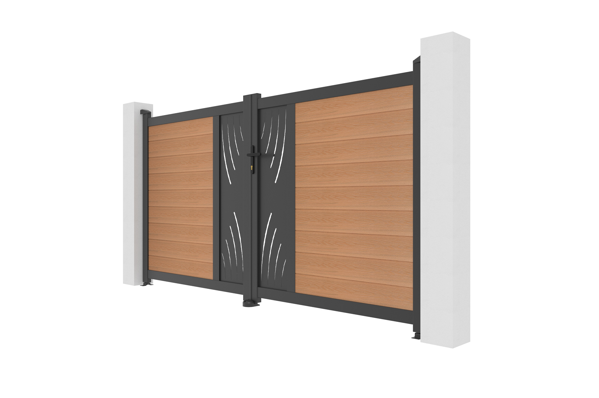 ATHOS VELETA 3m H.160cm teak swing gate with aluminum frame, made of composite wood, with a 3m wide design and aluminum frame 4